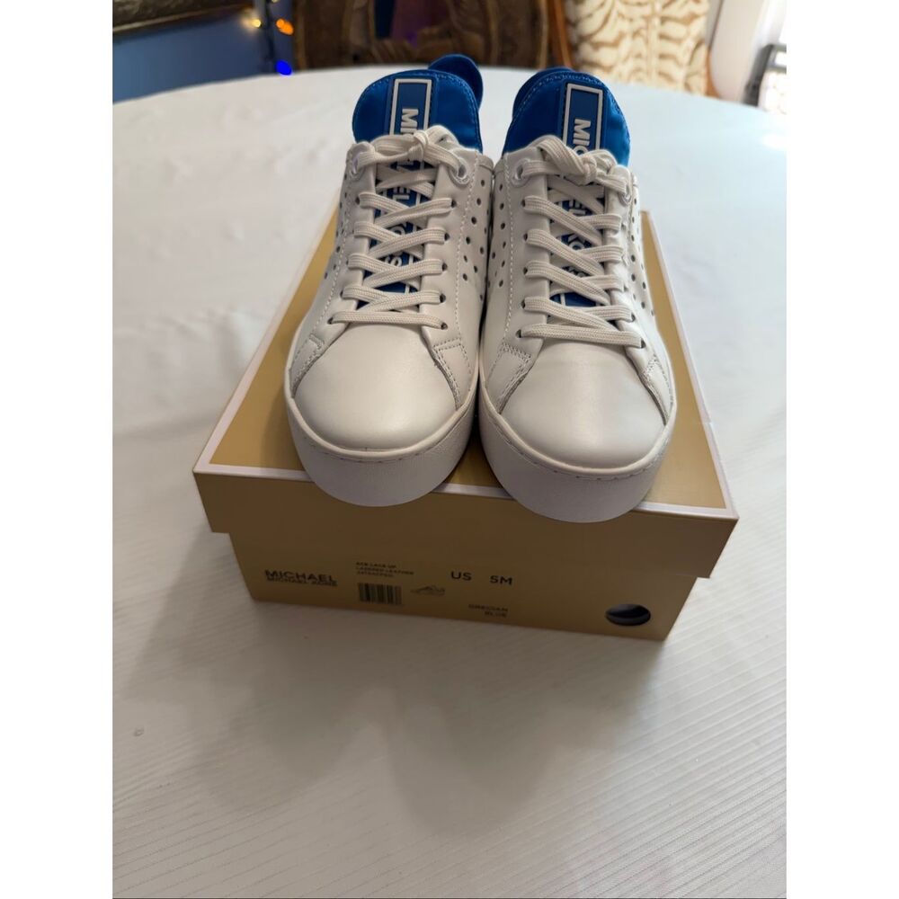 Michael Kors Ace Lace Up Lasered Leather Sneakers Shoes Size 5M - Picture 2 of 10